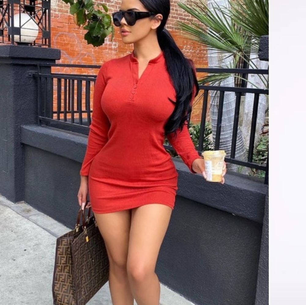 Fashion Nova Rust Ribbed Mini Dress